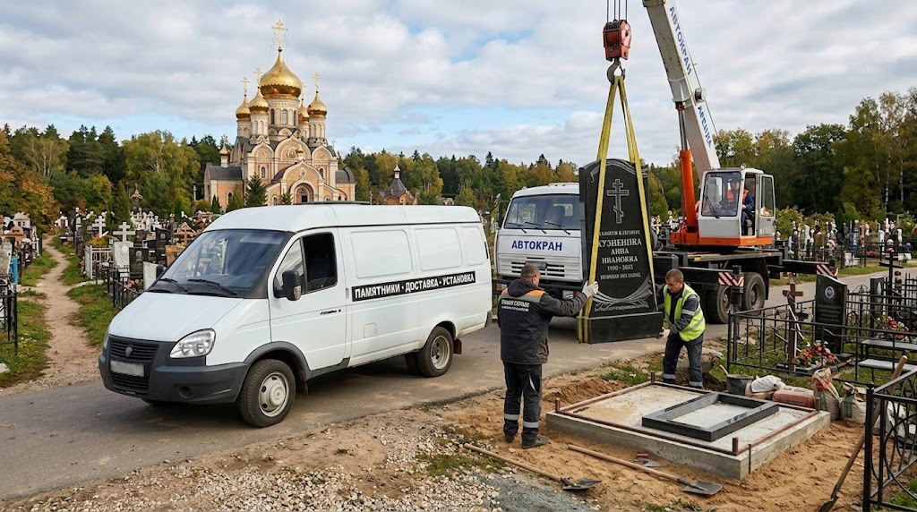 Доставка памятника на кладбище до места его установки в Красноярске